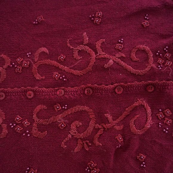 Vintage Maggie Lawrence Embroidered Knit Button Cardigan Top Burgundy 18/20 - Picture 8 of 9